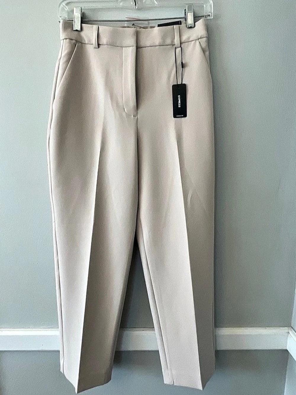 Express Editor Straight Ankle Super High Waisted Pant Tailored Trousers in Beige